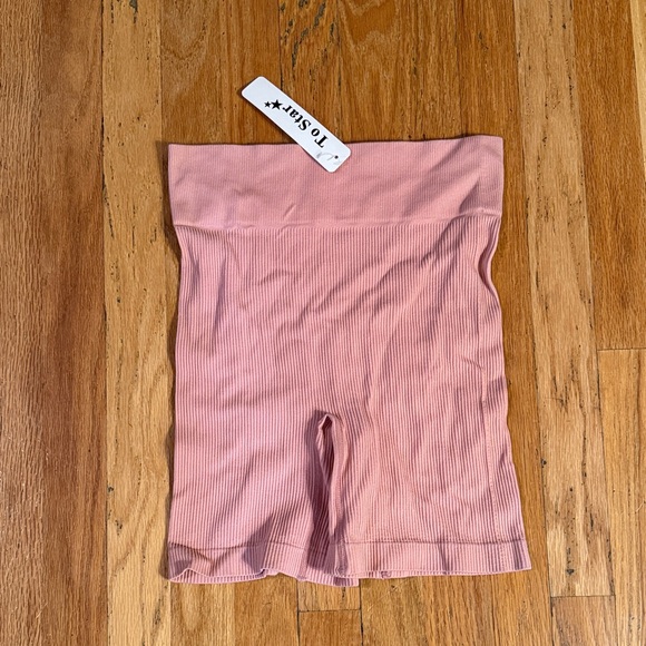 Pants - Pink Ribbed Bike Shorts